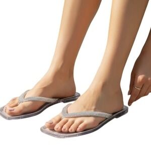 Lauren Lorraine Saks 5th Ave Tampa Rhinestone Flip Flops Sandals Clear Sz 7 NWB